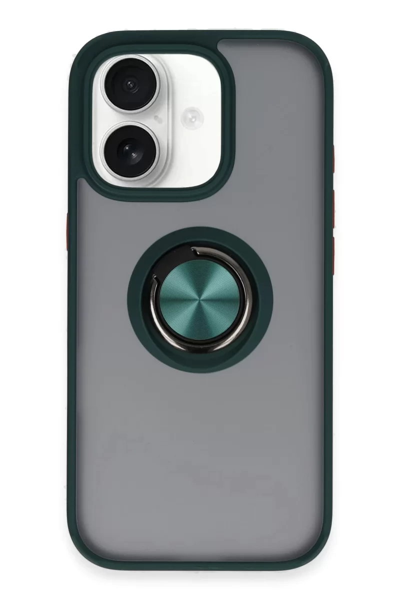 Newface Apple iPhone 16 Kılıf Montreal Yüzüklü Silikon Kapak - Yeşil