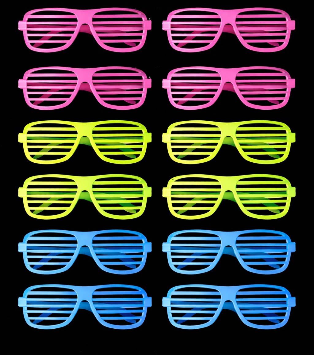 Retro Neon Fosforlu Panjur Gözlük - 12 Adet