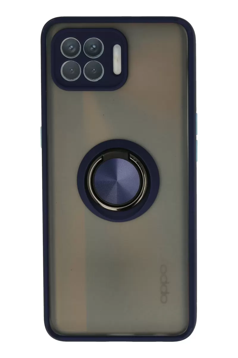 Newface Oppo Reno 4 Lite Kılıf Montreal Yüzüklü Silikon Kapak - Lacivert