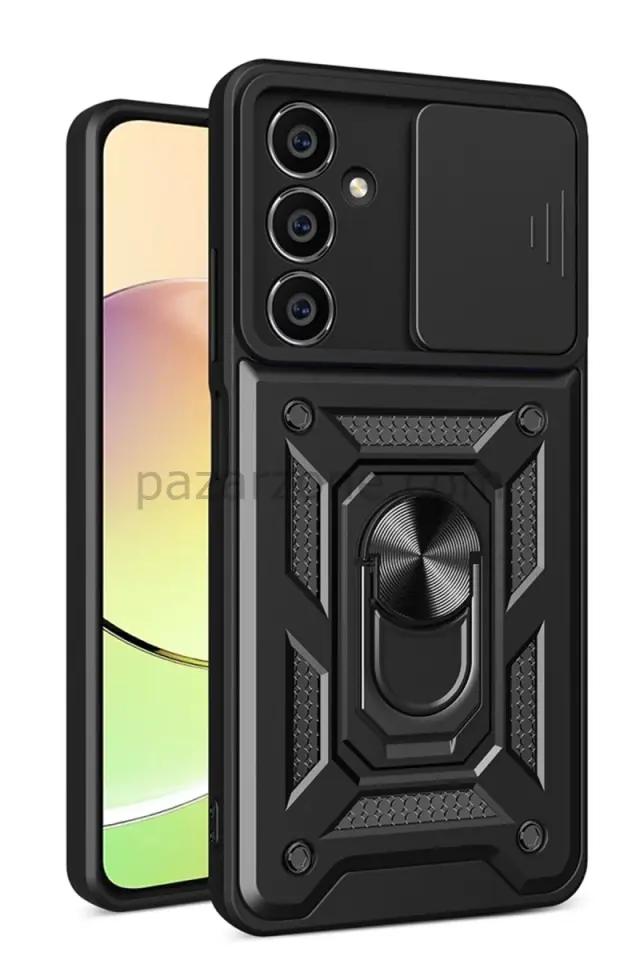 Newface Samsung Galaxy A15 4G Kılıf Pars Lens Yüzüklü Silikon - Siyah