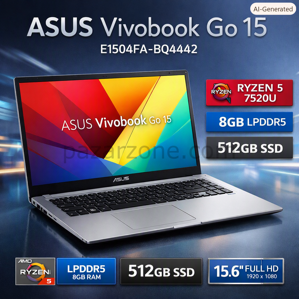 ASUS VIVOBOOK GO 15 E1504FA-BQ4442 Ryzen 5 7520U 8GB LPDDR5 512GB SSD 15.6 inç Full HD DOS Dizüstü Bilgisayar