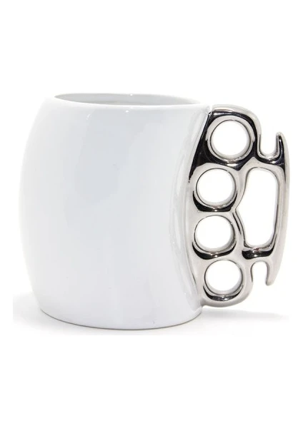 Porselen Muşta Tasarımlı Kupa Bardak Beyaz Renk