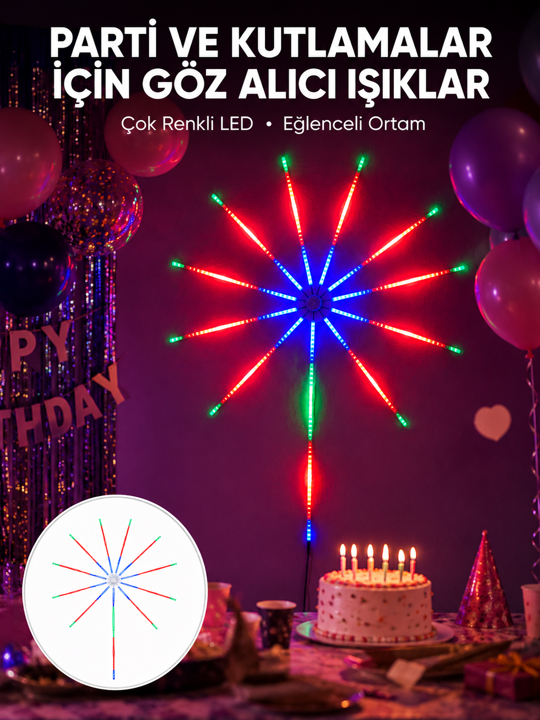 RGB LED Duvar Dekoru Sökülebilir Kollu Havai Fişek Işık Sistemi Yeni Nesil