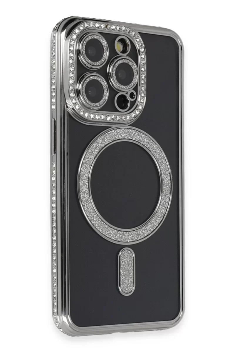 Newface Apple iPhone 14 Pro Max Kılıf Joke Simli Magneticsafe Kılıf - Gri