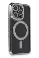 Newface Apple iPhone 14 Pro Max Kılıf Joke Simli Magneticsafe Kılıf - Gri