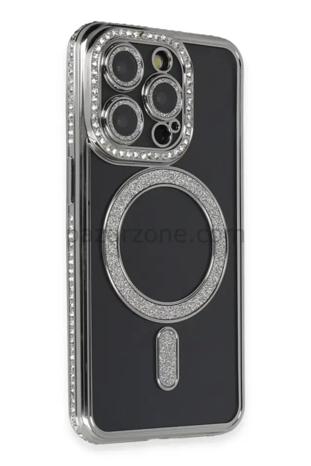 Newface Apple iPhone 14 Pro Max Kılıf Joke Simli Magneticsafe Kılıf - Gri