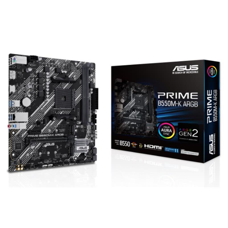 ASUS PRIME B550M-K ARGB DDR4 5100MHZ 1XHDMI 1XDP 2XM.2 USB 3.2 MATX AM4 (AMD AM4 5000/4000G/3000 SERİLERİ İLE UYUMLU)
