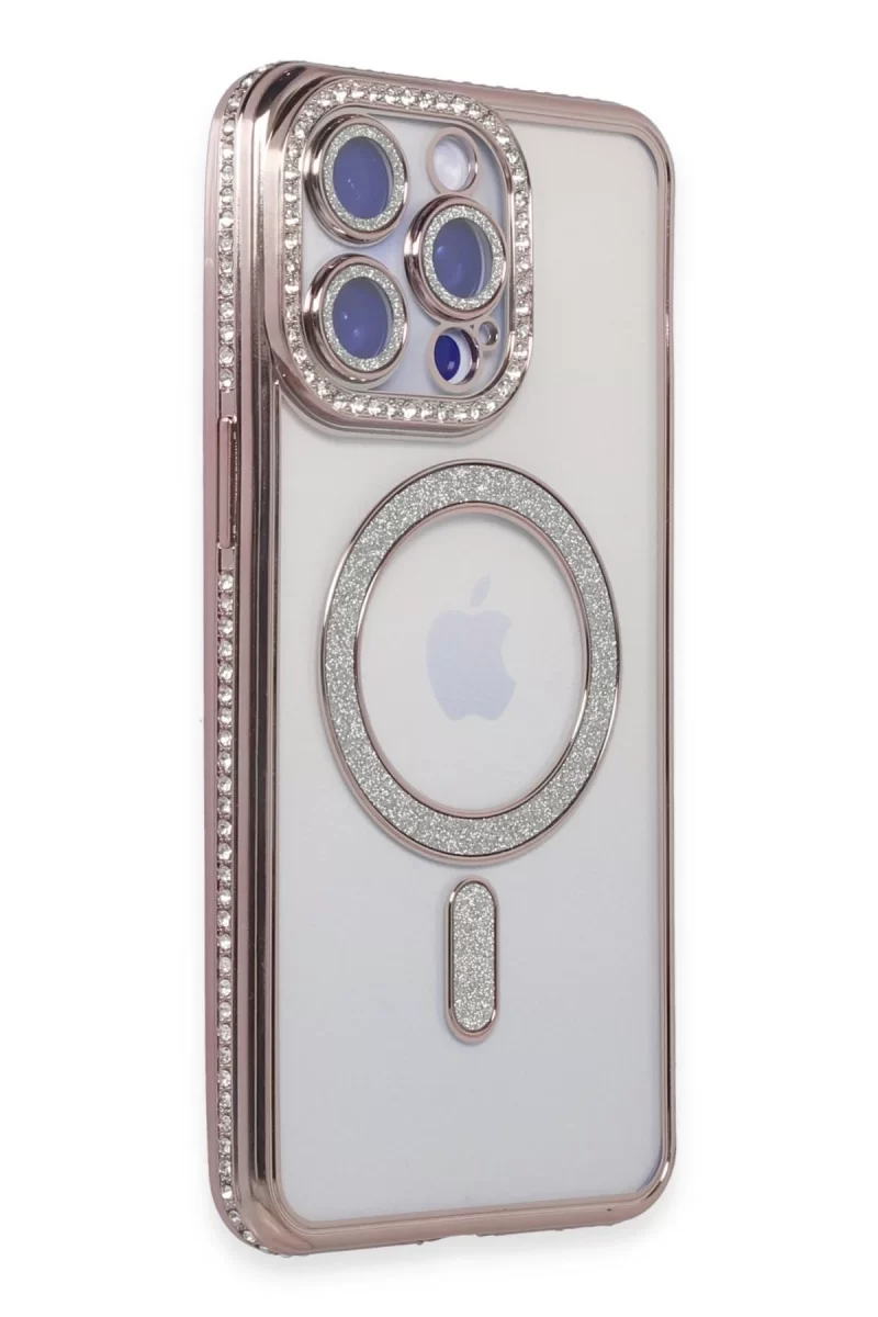 Newface Apple iPhone 14 Pro Max Kılıf Joke Simli Magneticsafe Kılıf - Pembe