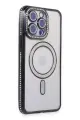 Newface Apple iPhone 14 Pro Max Kılıf Joke Simli Magneticsafe Kılıf - Siyah
