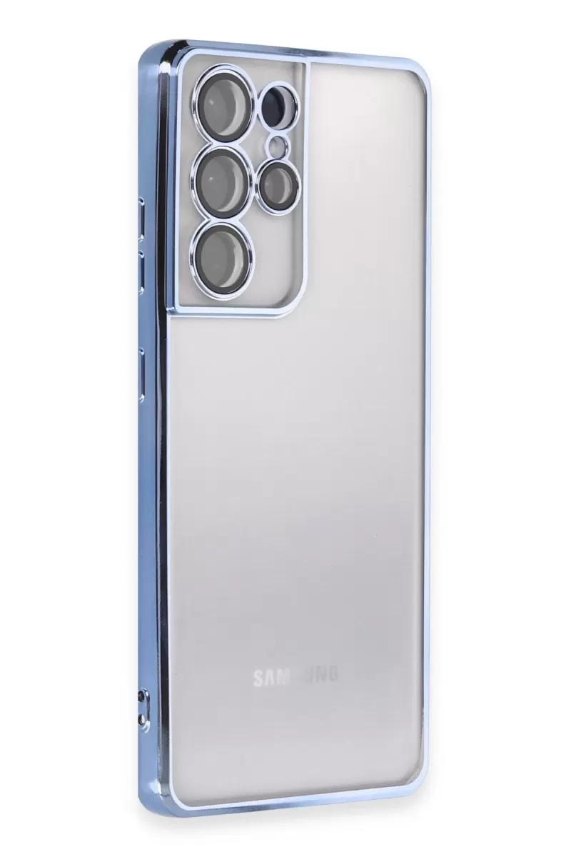 Newface Samsung Galaxy S21 Ultra Kılıf Razer Lensli Silikon - Açık Mavi