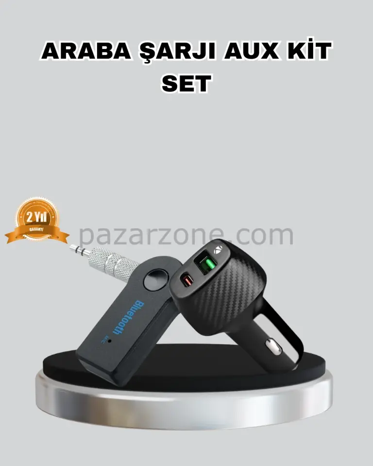 AUX Bluetooth Adaptör ve 38W Hızlı Araç Şarj Cihazı Seti