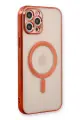 Newface Apple iPhone 12 Pro Kılıf Magneticsafe Lazer Silikon - Kırmızı