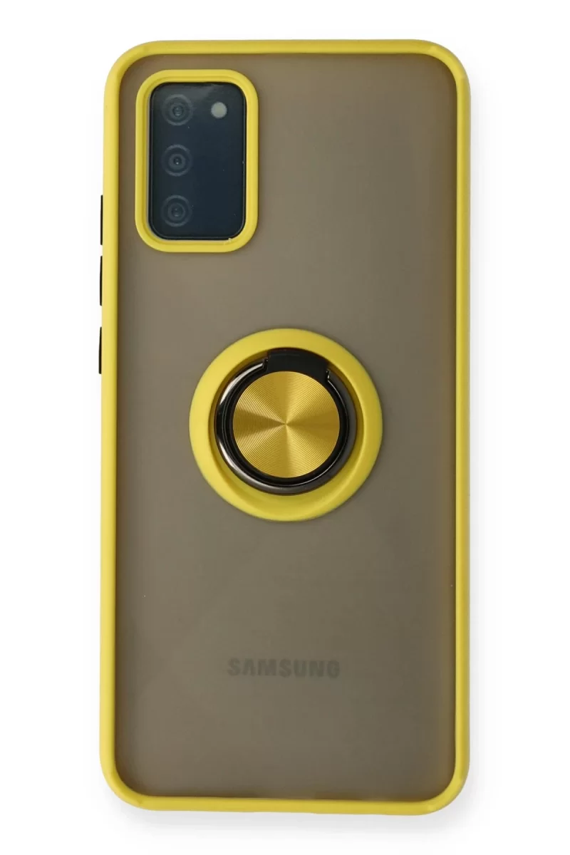 Newface Samsung Galaxy A02S Kılıf Montreal Yüzüklü Silikon Kapak - Sarı