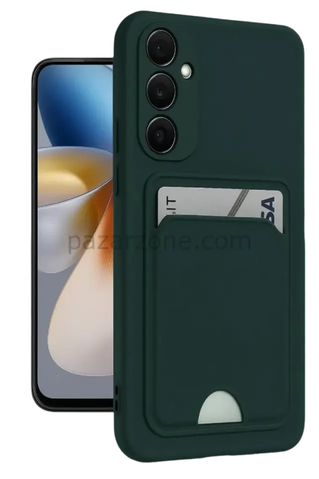Newface Samsung Galaxy A16 5G Kılıf Kelvin Kartvizitli Silikon - Koyu Yeşil