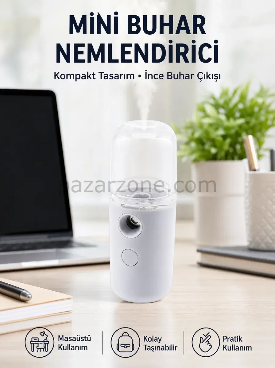 Mini Şarjlı Buhar Nemlendirici – Taşınabilir, Enerji Tasarruflu, Kablosuz Kullanım Yeni Nesil