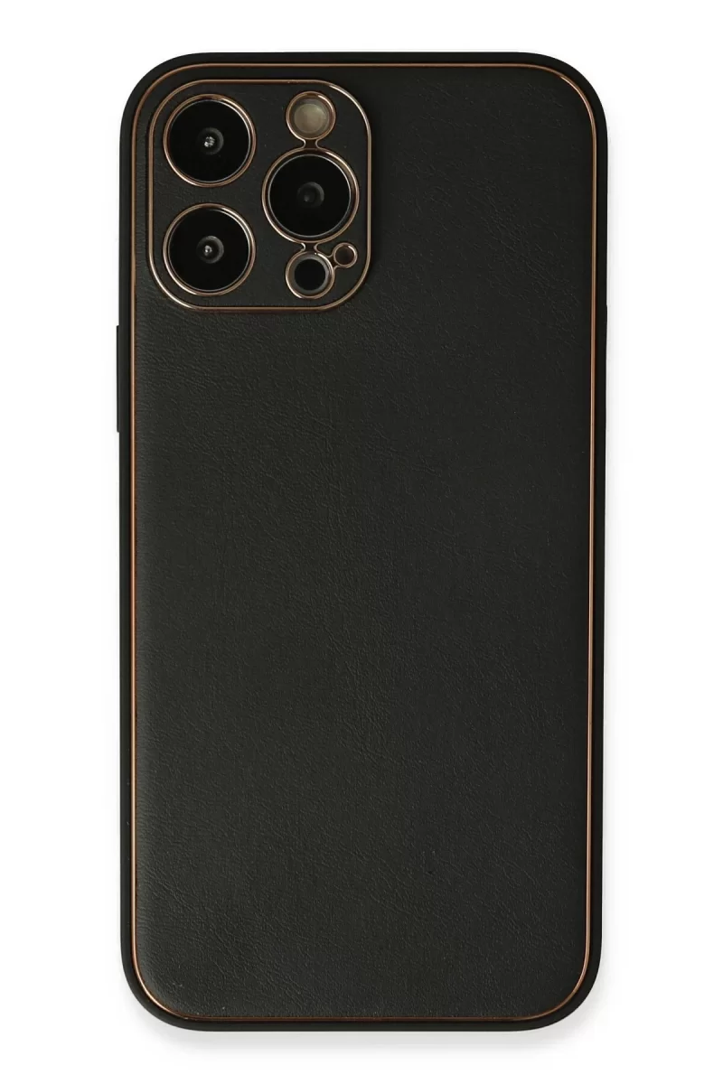Newface Apple iPhone 13 Pro Max Kılıf Coco Deri Silikon Kapak - Siyah