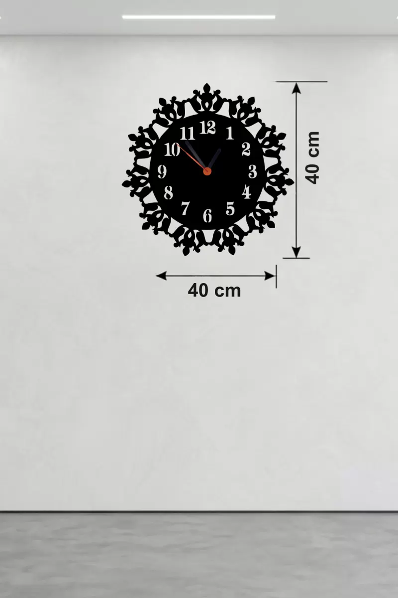 Klasik Floral Desenli Ahşap Duvar Saati - 40x40 cm Vintage Tasarım