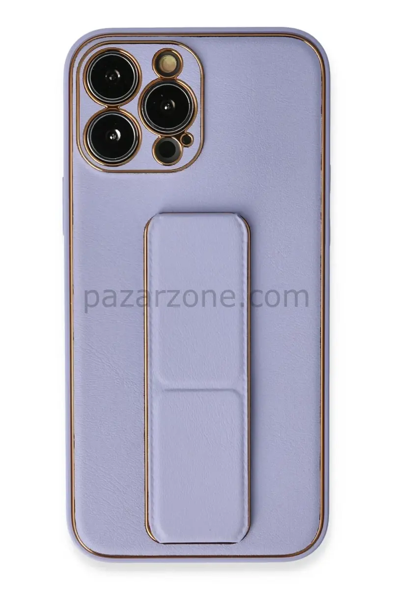 Newface Apple iPhone 13 Pro Max Kılıf Coco Deri Standlı Kapak - Lila