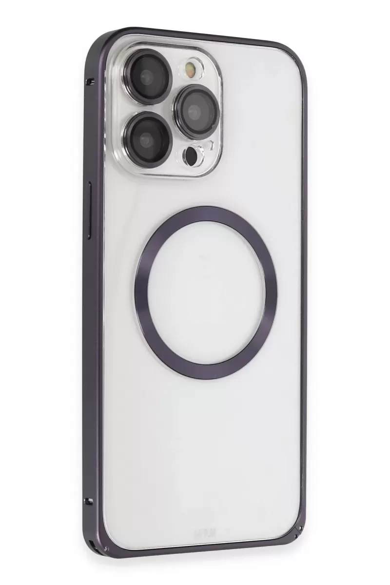 Joko Apple iPhone 14 Pro Kılıf Metal Bumper Magneticsafe Kapak - Derin Mor