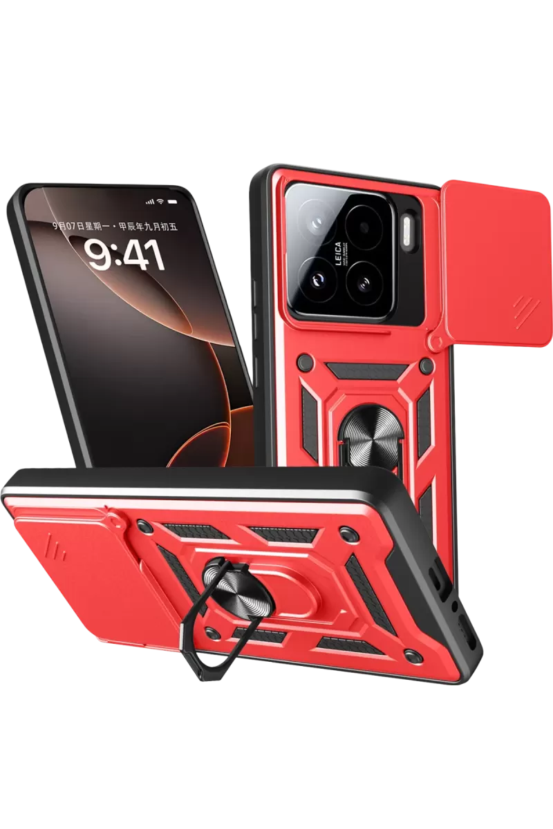 Newface Xiaomi Mi 15 Kılıf Pars Lens Yüzüklü Silikon - Kırmızı