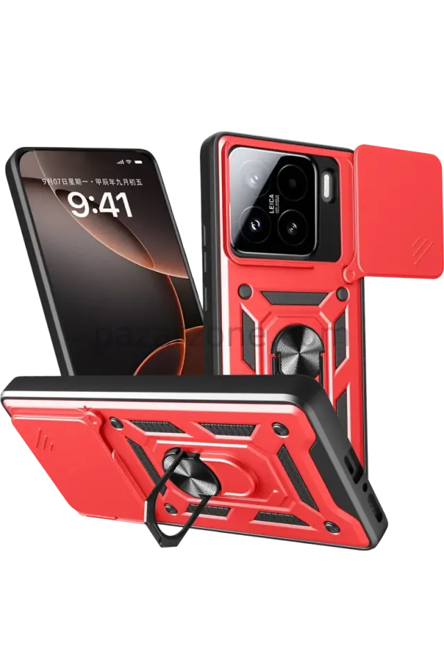 Newface Xiaomi Mi 15 Kılıf Pars Lens Yüzüklü Silikon - Kırmızı