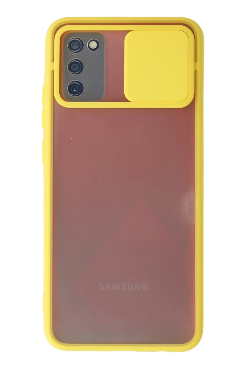 Newface Samsung Galaxy A02S Kılıf Palm Buzlu Kamera Sürgülü Silikon - Sarı