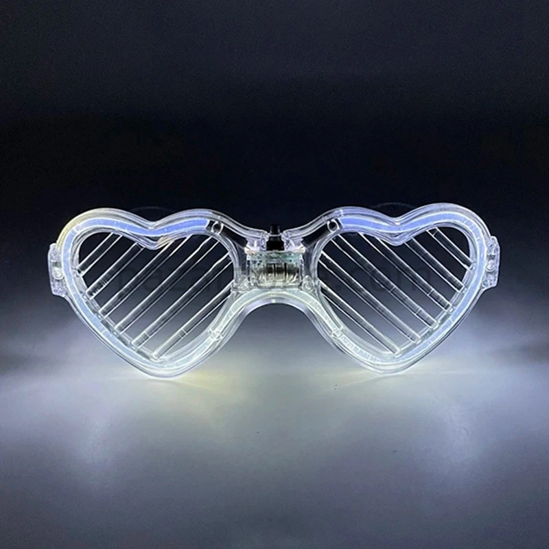 Beyaz Led Işıklı Kalp Gözlük – 3 Modlu Parti & Glow Gözlüğü