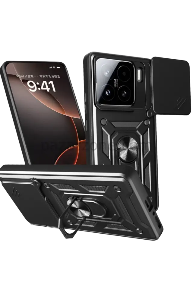 Newface Xiaomi Mi 15 Kılıf Pars Lens Yüzüklü Silikon - Siyah