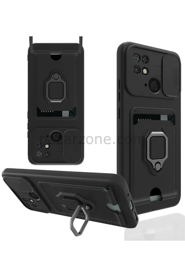 Newface Xiaomi Redmi 10C Kılıf Zuma Kartvizitli Yüzüklü Silikon - Siyah