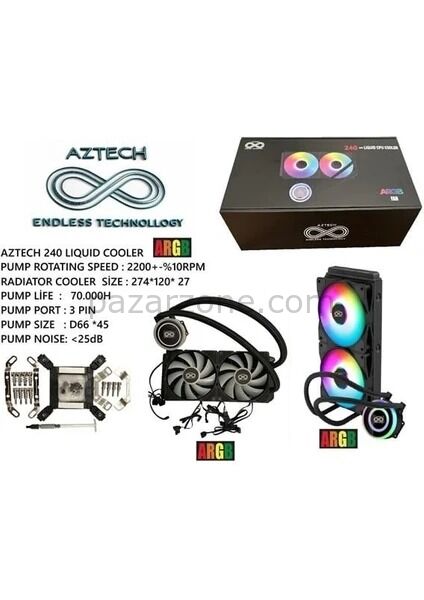 AZTECH LIQUID COOLING AZ240-1B (intel-Amd Destekli) ARGB LED 240MM SIVI SOĞUTMA SISTEMI