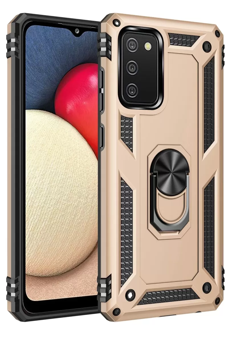 Newface Samsung Galaxy A02S Kılıf Sofya Yüzüklü Silikon Kapak - Gold
