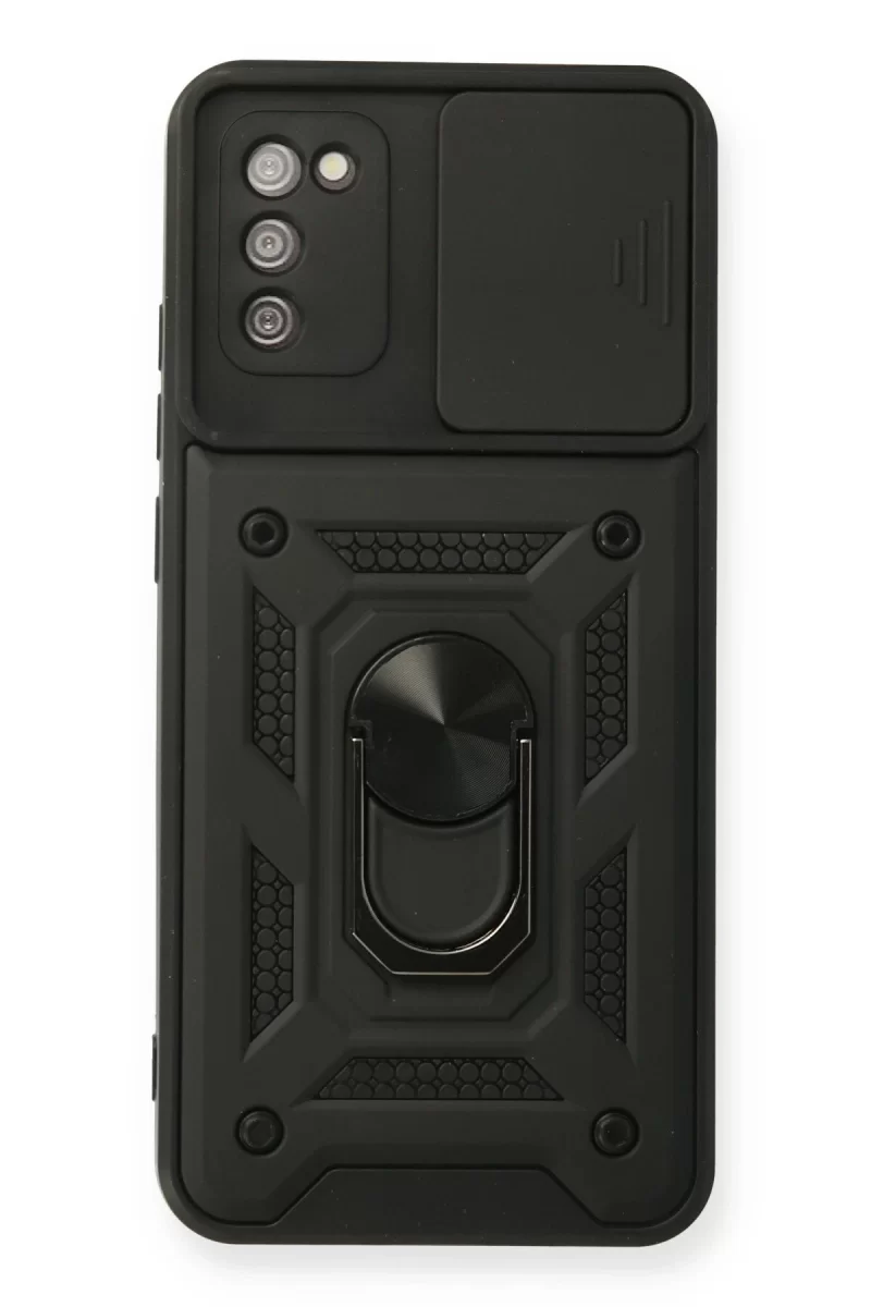 Newface Samsung Galaxy A02S Kılıf Pars Lens Yüzüklü Silikon - Siyah
