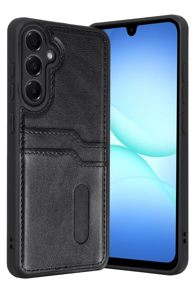 Newface Samsung Galaxy A57 5G Sara Kartvizitli Deri Kılıf - Siyah