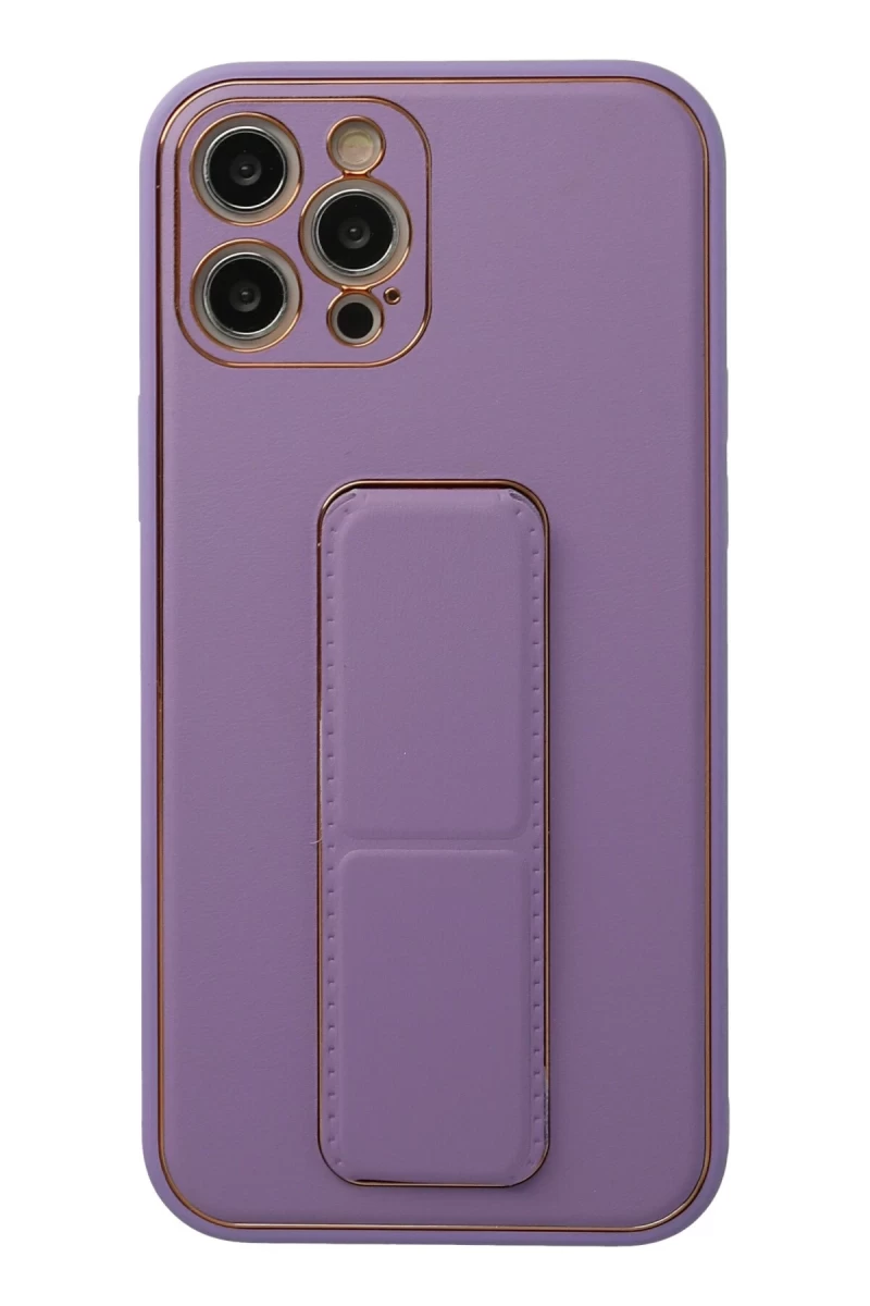 Newface Apple iPhone 12 Pro Kılıf Coco Deri Standlı Kapak - Lila