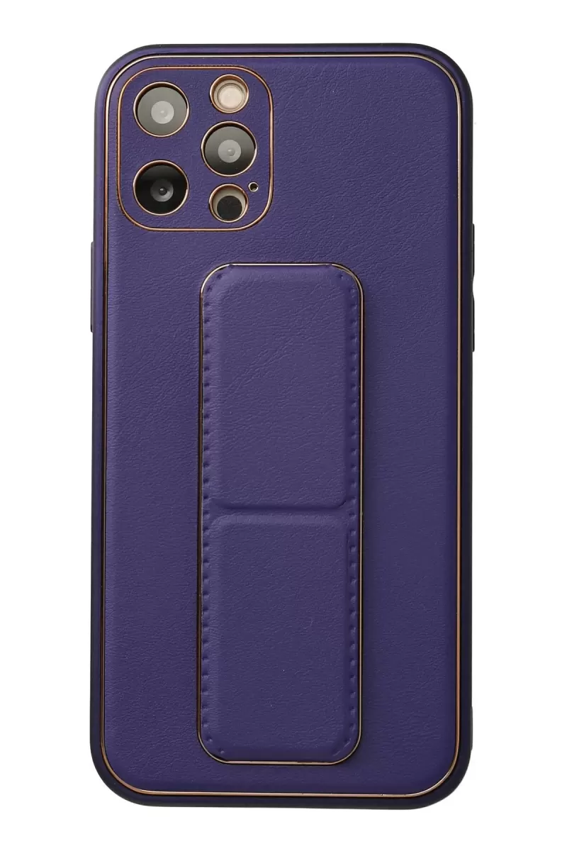 Newface Apple iPhone 12 Pro Kılıf Coco Deri Standlı Kapak - Mor