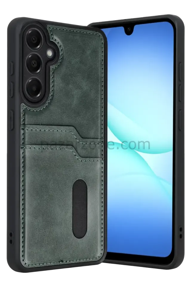 Newface Samsung Galaxy A57 5G Sara Kartvizitli Deri Kılıf - Yeşil