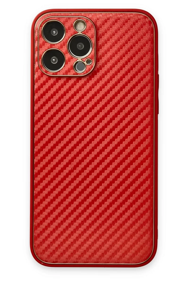 Newface Apple iPhone 13 Pro Max Kılıf Coco Karbon Silikon - Kırmızı