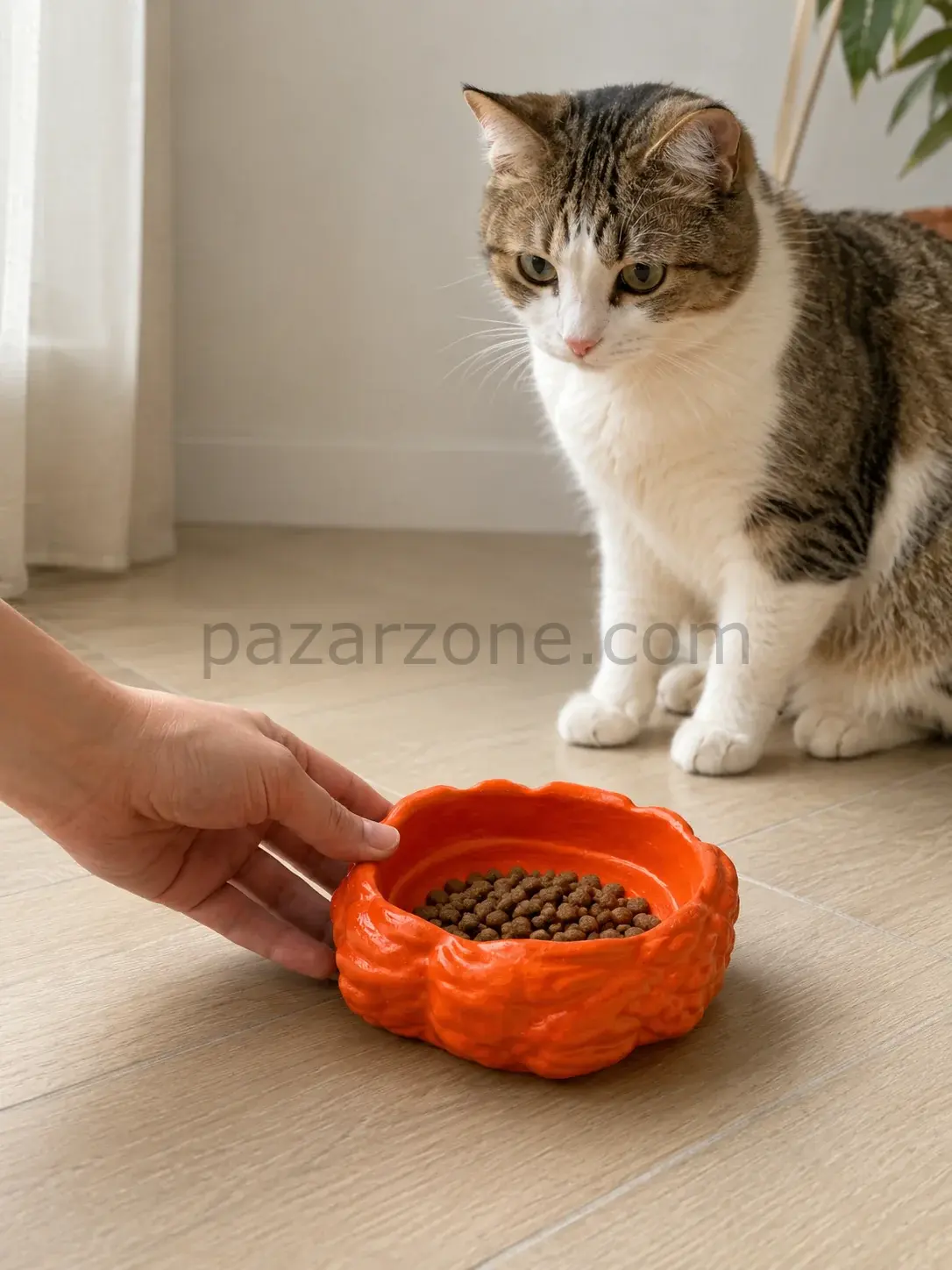Eko Form Model Beton Kedi Köpek Mama ve Su Kabı (16cm*16cm*5.5cm) - Turuncu