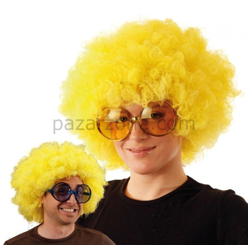 Sarı Renk Kıvırcık Afro Bonus Peruk