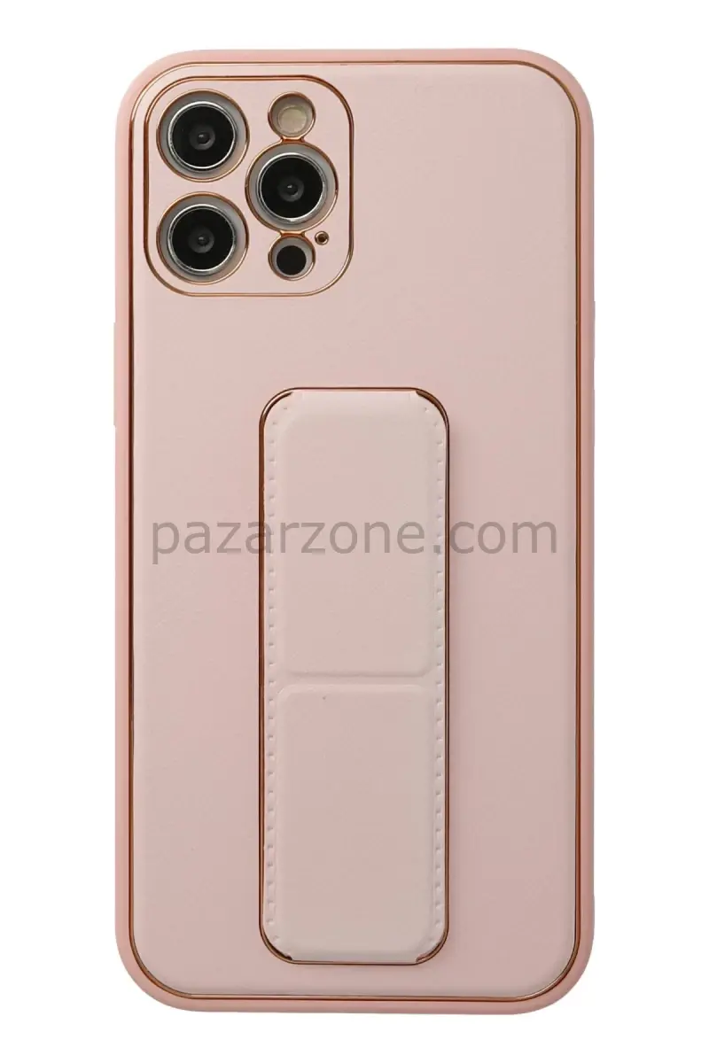 Newface Apple iPhone 12 Pro Kılıf Coco Deri Standlı Kapak - Pembe