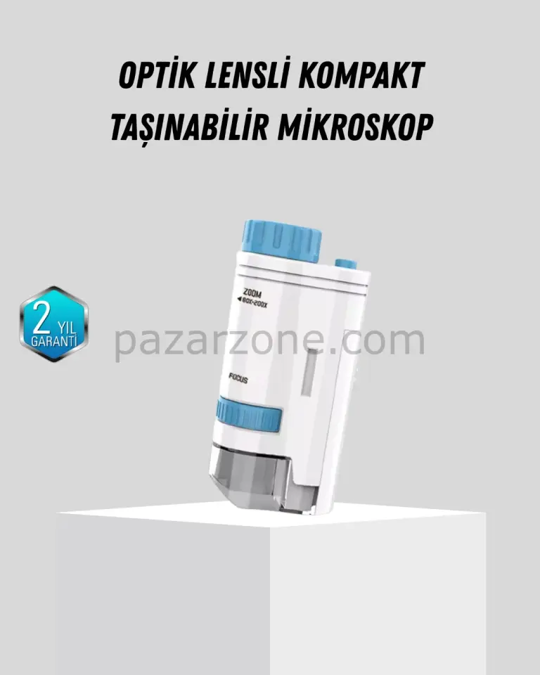 Taşınabilir Mini Mikroskop LED Işıklı 80X–200X Büyütmeli ve Odak Ayarlı