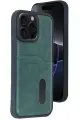 Newface Apple iPhone 14 Pro Max Kılıf Sara Kartvizitli Deri Kılıf - Koyu Yeşil