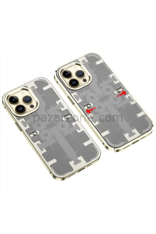Newface Apple iPhone 14 Pro Max Kılıf Mekanik Bumper Kapak - Gold