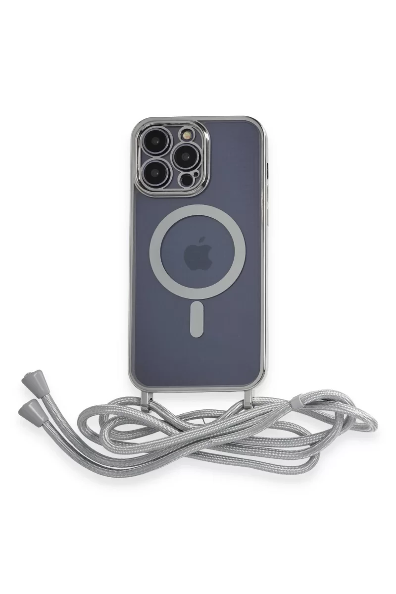 Newface Apple iPhone 13 Pro Max Kılıf Divo Lazer Askılı Magsafe Kapak - Gümüş