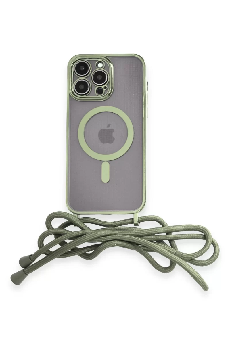 Newface Apple iPhone 13 Pro Max Kılıf Divo Lazer Askılı Magsafe Kapak - Koyu Yeşil