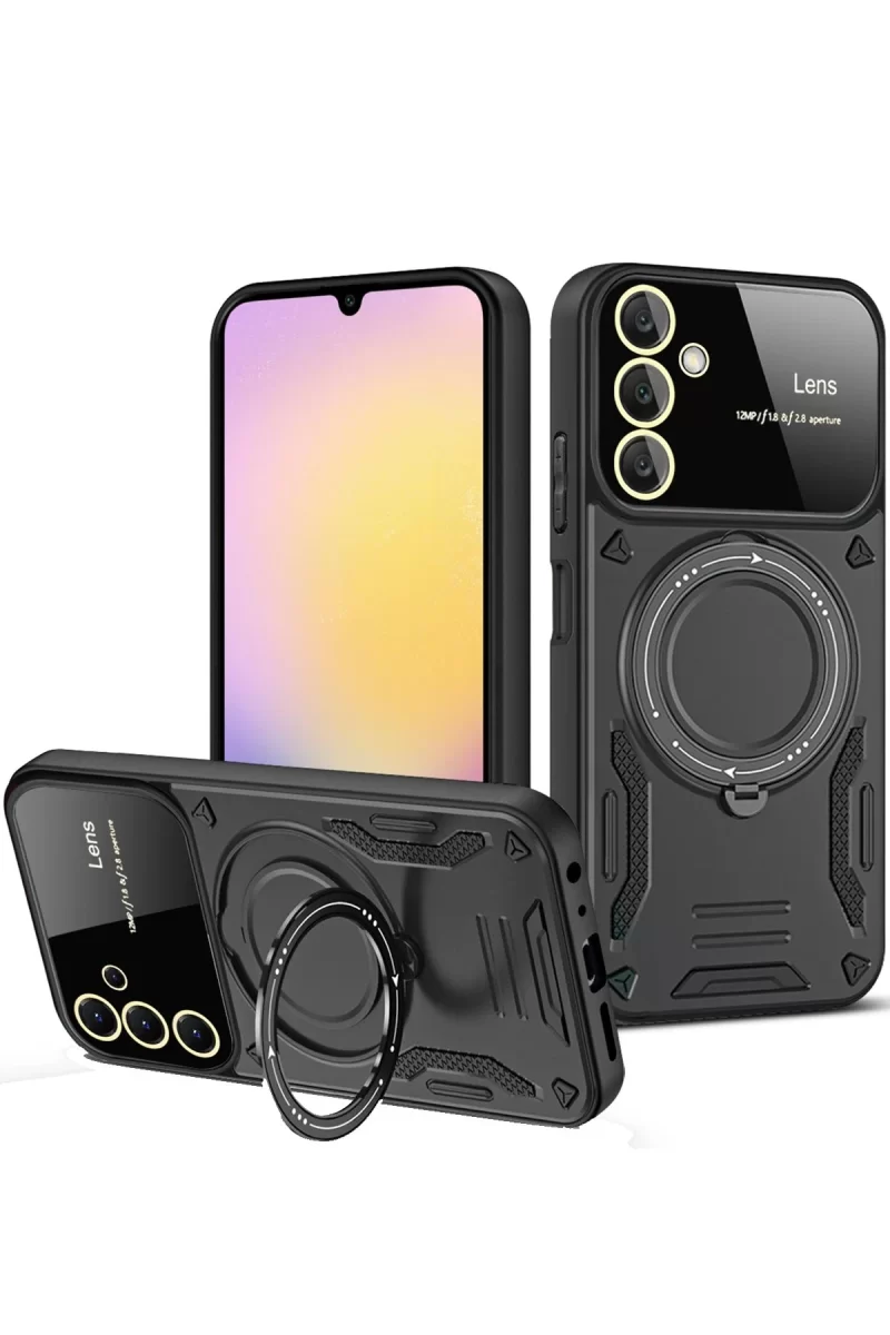 Newface Samsung Galaxy A14 4G Kılıf Joy Lens Standlı Kapak - Siyah