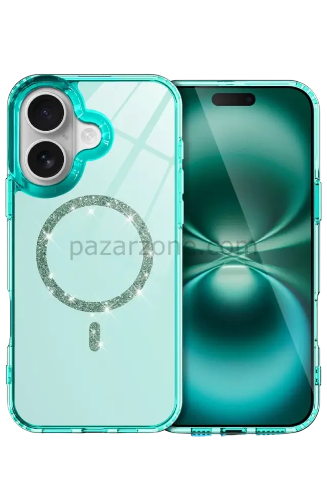 Newface Apple iPhone 16 Live Diamond Magsafe Kapak - Yeşil