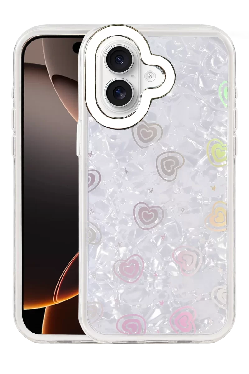 Newface Apple iPhone 16 Lumi Desenli Kapak - Beyaz
