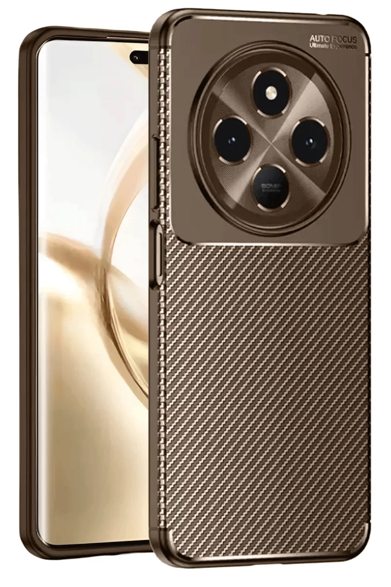 Newface Tecno Spark 30C Kılıf Auto Focus Karbon Kapak - Kahverengi