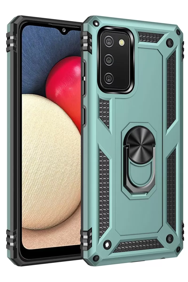 Newface Samsung Galaxy A02S Kılıf Sofya Yüzüklü Silikon Kapak - Yeşil